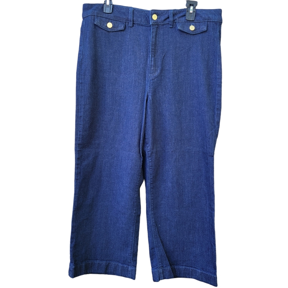 Ann Taylor Wide Leg Dark Wash Jeans Size 12P The Trouser Denim